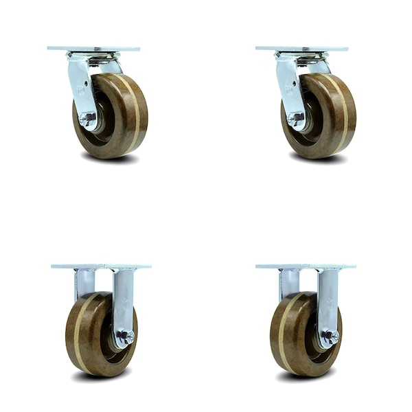 5 Inch High Temp Phenolic Caster Set with Roller Bearings 2 Swivel 2 Rigid SCC